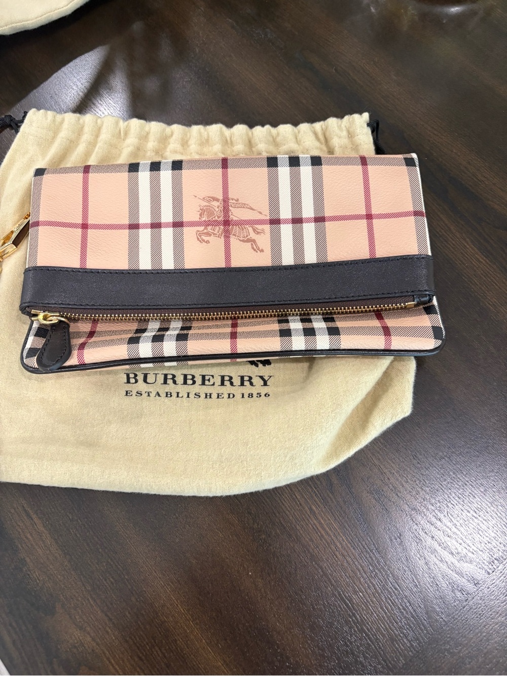 Used good condition Burberry Vintage Fold-Over Zip clutch